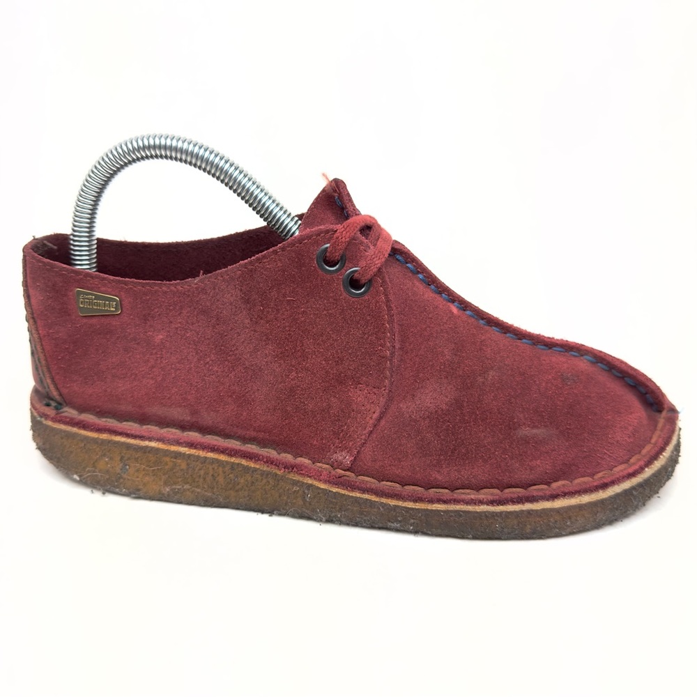 Clarks Desert Trek Women's Shoes Red Suede Crepe Sole Split Toe Moccasins Sz 6.5